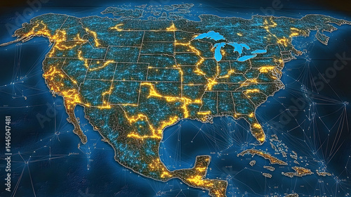 Illuminated North American Network: A Detailed Map of Connectivi