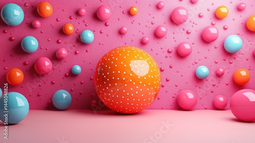 Obraz na płótnie Colorful spheres on pink background, 3D render. w salonie
