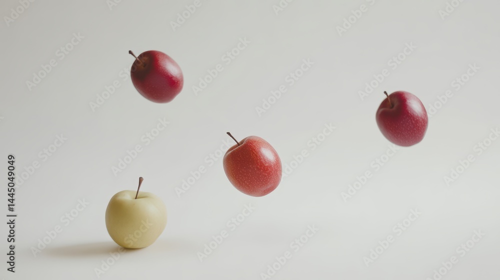 Colorful apples suspended against a clean backdrop a playful arrangement capturing fresh vibrant and healthy eating in studio setting Colorful apples suspended against a clean backdrop a playful arrangement capturing fresh vibrant and healthy eating in studio setting