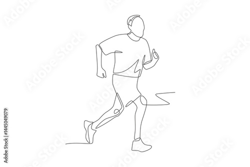 Old man jogging. Oldman exercise concept one-line drawing