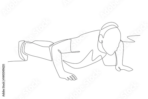 Old man doing push ups. Oldman exercise concept one-line drawing