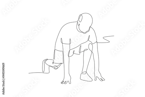 The old man is getting ready to run. Oldman exercise concept one-line drawing