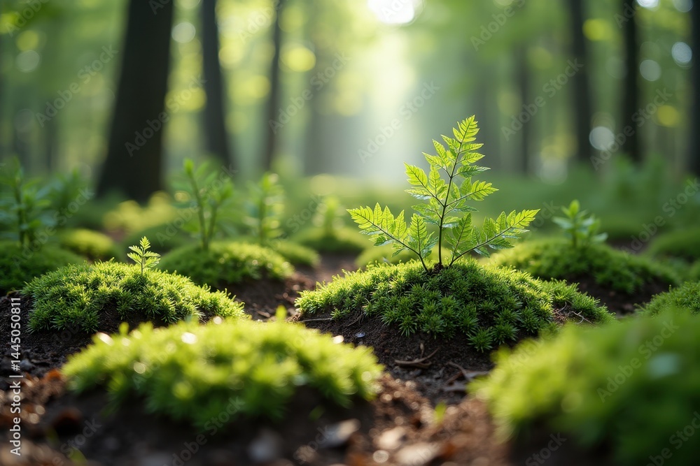 Young fern in sunlit undergrowth