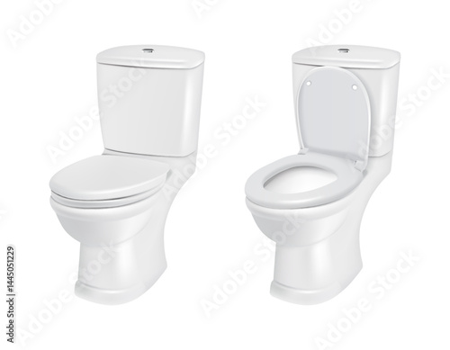 3d realistic vector illustration.Toilet bowl closed and opened.