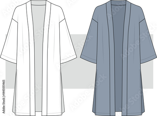 Women's Oversize Long Line Kimono, Fashion Technical drawing, flat sketch, illustration. CAD mock-up.