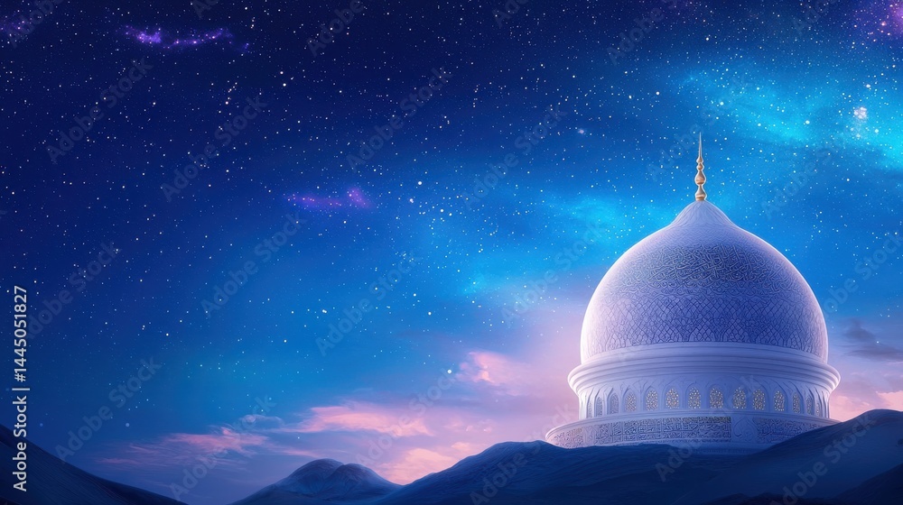 Illuminated Dome Under A Starry Night Sky Above Majestic Mountains Illuminated Dome Under A Starry Night Sky Above Majestic Mountains