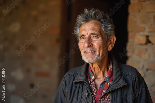 Obraz na płótnie Elderly man smiling in rustic setting w salonie