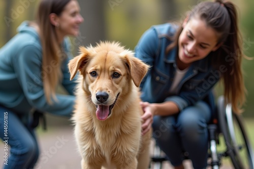 Golden retriever spreading joy with friends outdoors