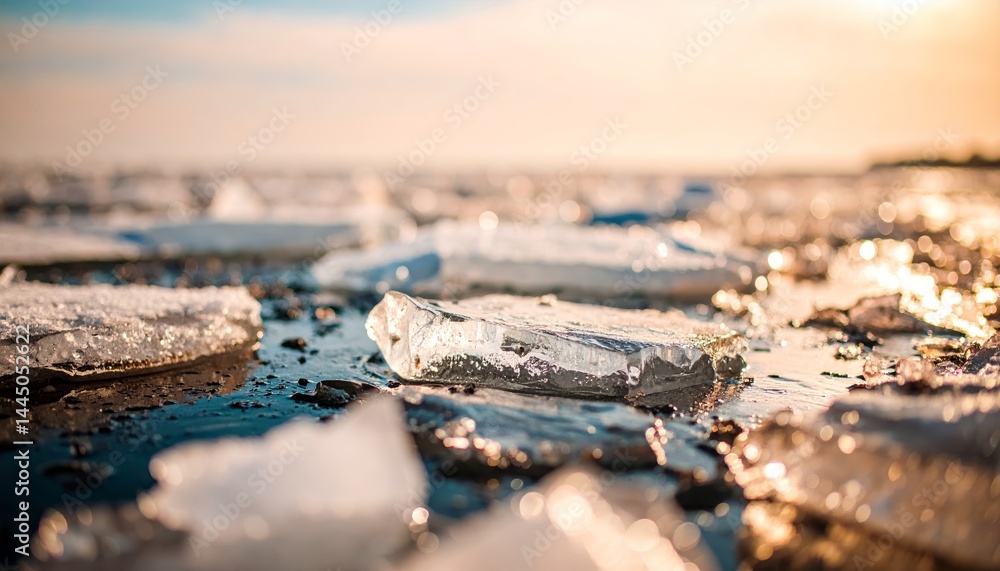 Cracked ice floes floating on blue water in winter Cracked ice floes floating on blue water in winter