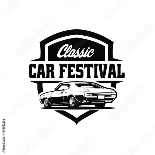 Classic car festival logo emblem vector illustration isolated