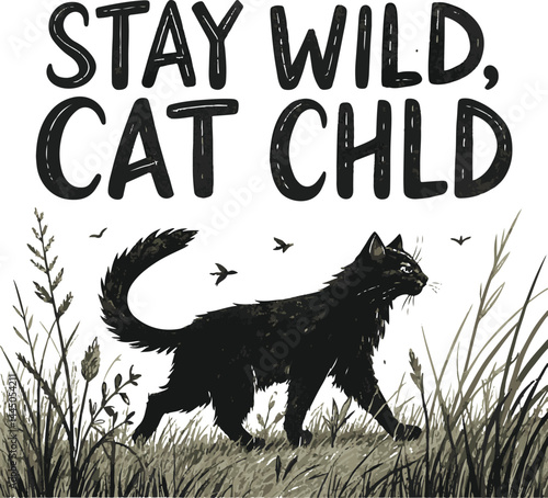 High-Detail Silhouette Cat Typography T-Shirt Designs on White Background