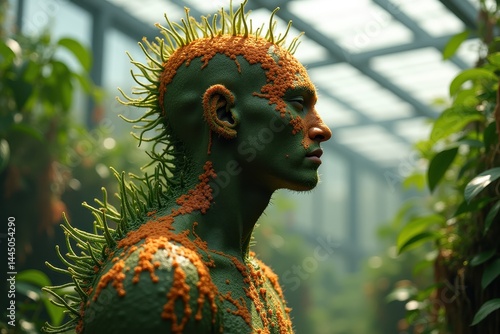 Obraz na płótnie Person with plant-like body art in greenhouse w salonie