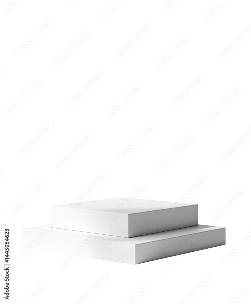 White two-level display podium in minimal design White two-level display podium in minimal design
