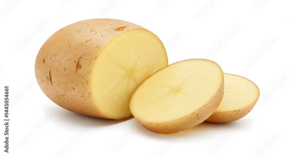Sliced Russet Potato - Raw Vegetable, Isolated Sliced Russet Potato - Raw Vegetable, Isolated