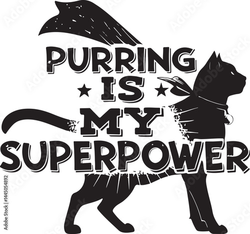 High-Detail Silhouette Cat Typography T-Shirt Designs on White Background