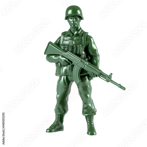 Standing green toy soldier holding rifle