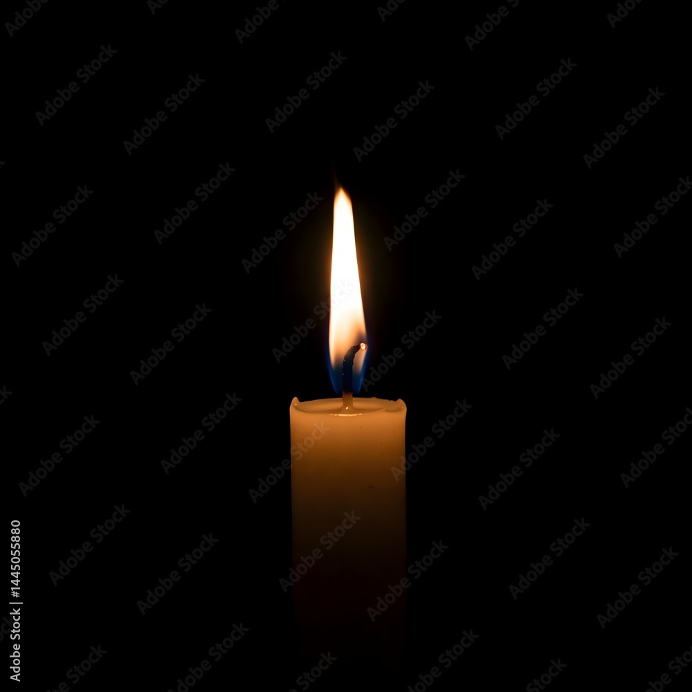Single Candle Flame Burning Brightly in the Darkness. burning candle on black background Single Candle Flame Burning Brightly in the Darkness. burning candle on black background