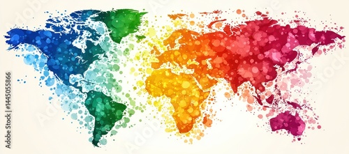 Obraz na płótnie Colorful watercolor world map illustration. w salonie