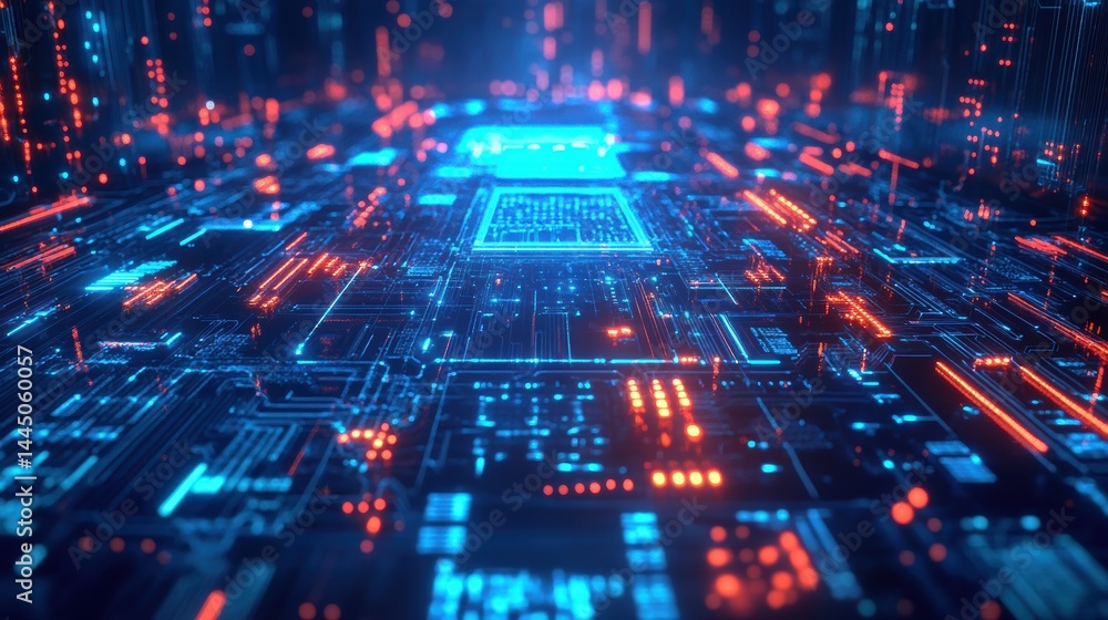 Obraz premium AI-Powered Quantum Chip Analyzing Futuristic Algorithm