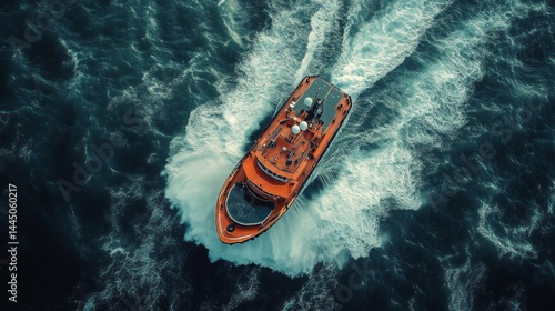 A specialized maintenance vessel actively works to service offshore wind turbines, enhancing renewable energy production in a vibrant coastal environment
