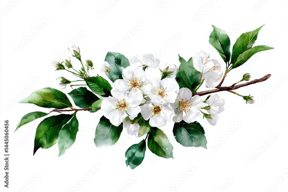 Fototapeta premium Watercolor painting of a flowering branch with leaves
