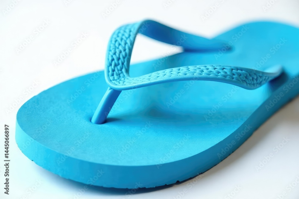 Close-up of a blue flip-flop against a white backdrop , isolated, clean Close-up of a blue flip-flop against a white backdrop , isolated, clean