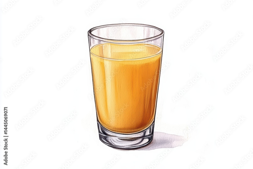 Freshly Squeezed Orange Juice in Clear Glass on White Background Freshly Squeezed Orange Juice in Clear Glass on White Background