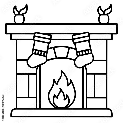 Cozy Fireplace with Stockings Vector on White