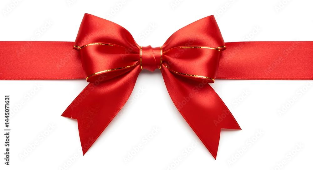 Fototapeta premium Red Ribbon with Gold Bow - Festive Decoration, Isolated