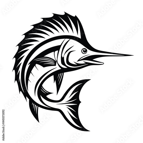 Dynamic Black and White Marlin Silhouette | Leaping Fish | Marine Wildlife