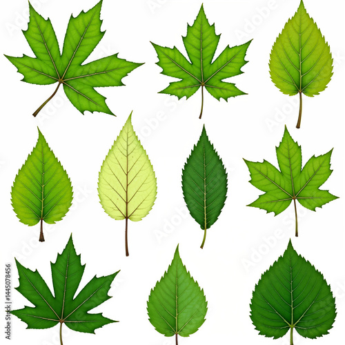 A crisp and high-resolution image of detailed green leaves, captured to emphasize the fine veins and vibrant color of nature.