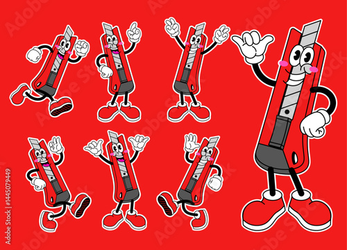 Collection of Cheerful Cutter Cartoon in Retro Style