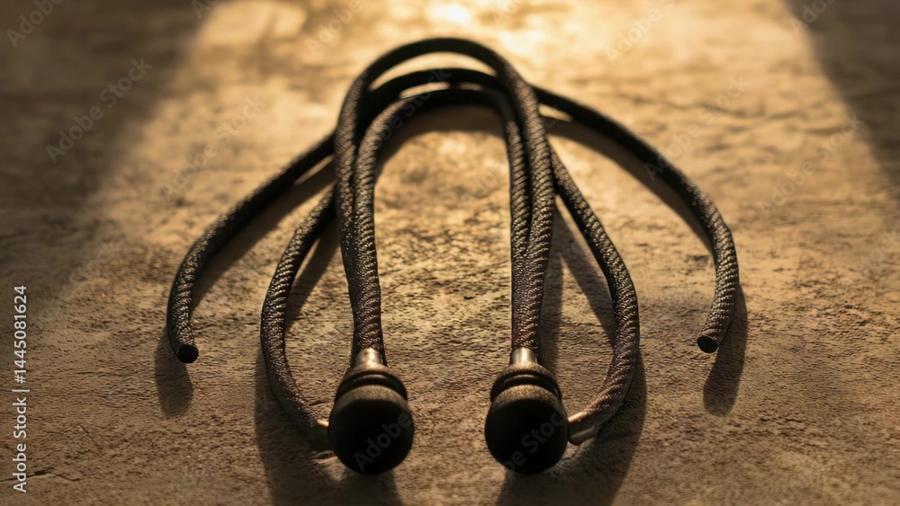 A close-up view of a collection of wires lying on the floor
