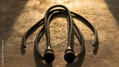 A close-up view of a collection of wires lying on the floor
