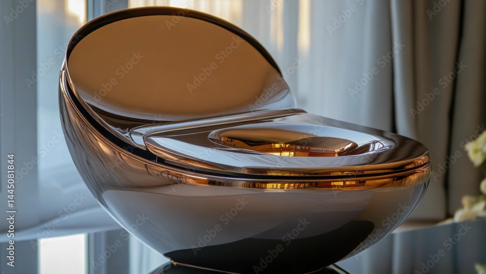 A silver toilet with a gold lid sitting on a table, perfect for decorative or conceptual uses