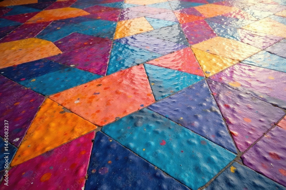 Fototapeta premium Geometric tile floor creating abstract shapes , colorful, decorative