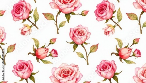 Delicate watercolor rose buds in a repeating pattern, seamless, bloom, shabby chic
