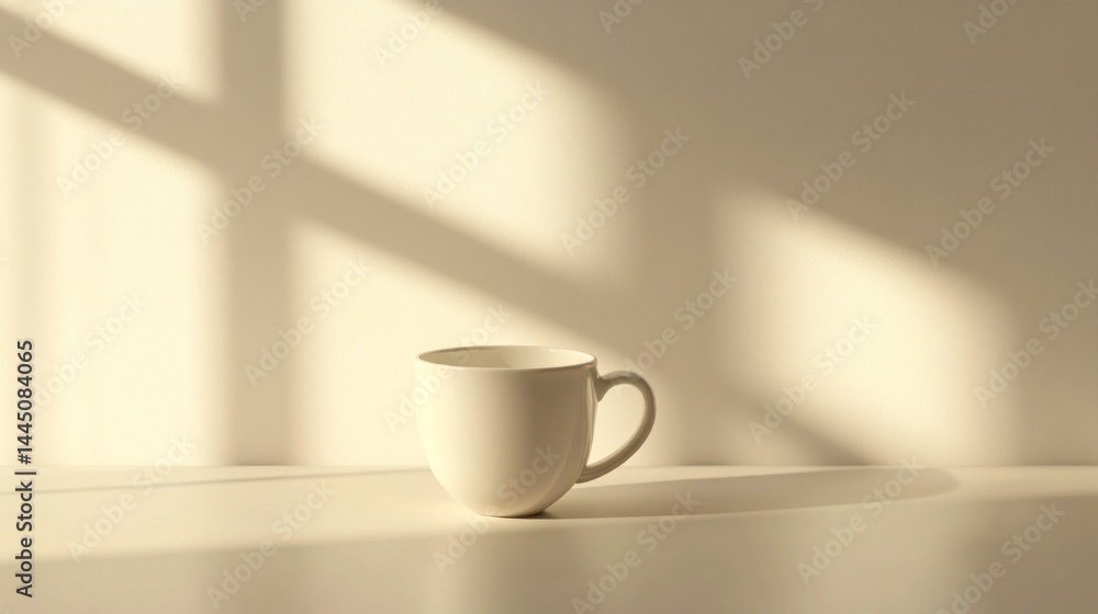 White Mug in Sunlight on White Surface White Mug in Sunlight on White Surface