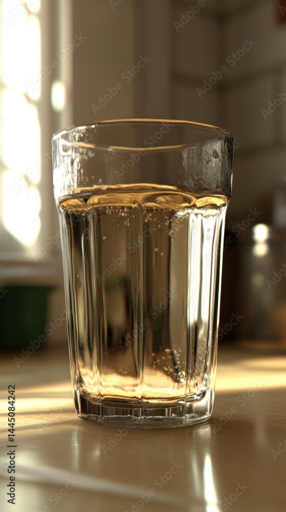 Elegant Still Life of Refreshing Water in Clear Glass on Warm Wooden Surface with Soft Natural Light Elegant Still Life of Refreshing Water in Clear Glass on Warm Wooden Surface with Soft Natural Light
