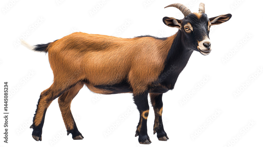 Fototapeta premium Graceful Goat Standing Isolated White Background