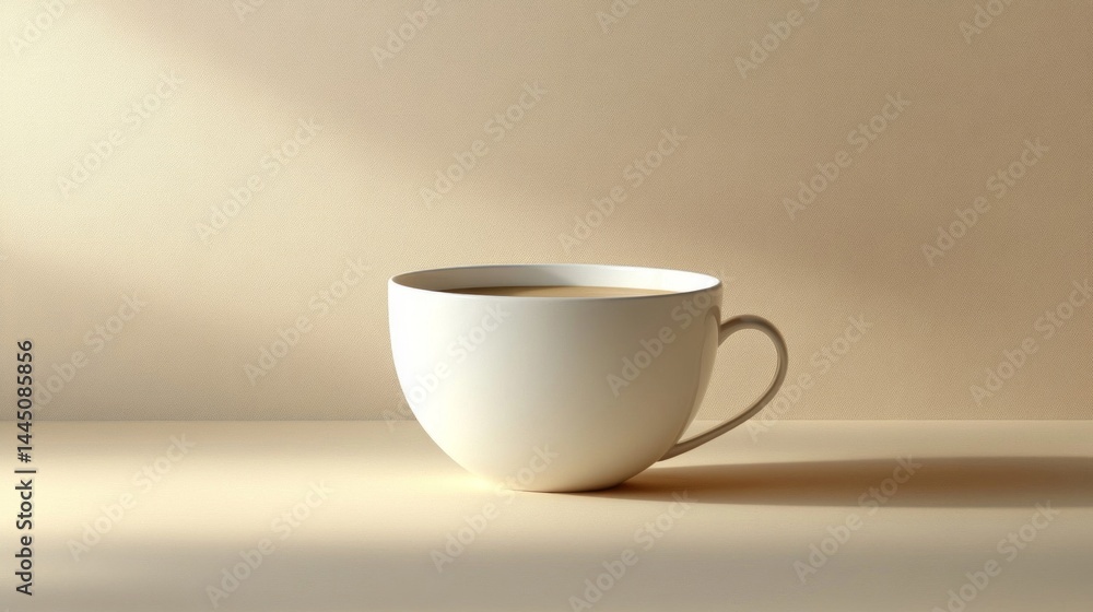 White Coffee Cup on Beige Surface with Soft Lighting White Coffee Cup on Beige Surface with Soft Lighting