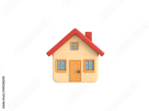 Obraz na płótnie 3D cartoon house icon with red roof and chimney, representing home, real estate, or family residence. Generative AI w salonie