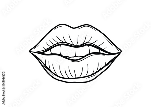 Silhouette of touching lips lightly isolated on a white background