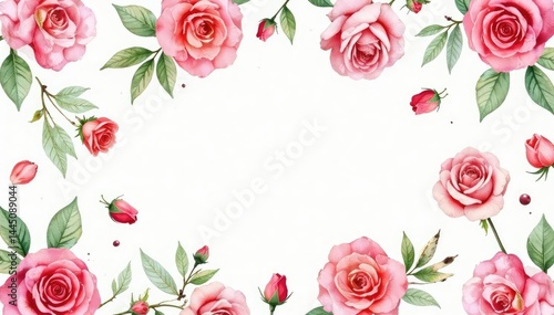 Delicate watercolor roses & leaves, repeating pattern, illustration, green, petal