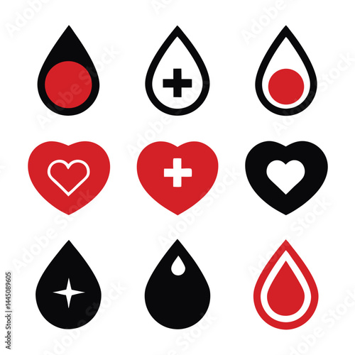 Blood Donation Bags Icons Set for Medical Design