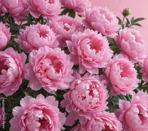 Dense cluster of pink peonies, soft pink backdrop,  vibrant,  pastel,  wallpaper