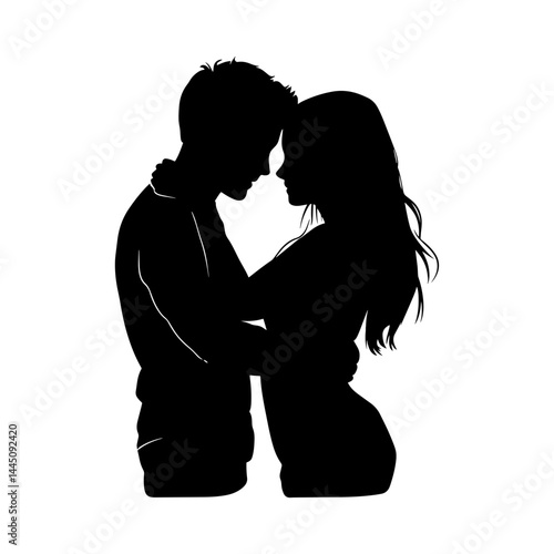 Love's Embrace: A silhouetted couple shares an intimate moment, their forms intertwined in a tender hug. Their closeness and love create a visual poem of affection, a snapshot of pure emotion.