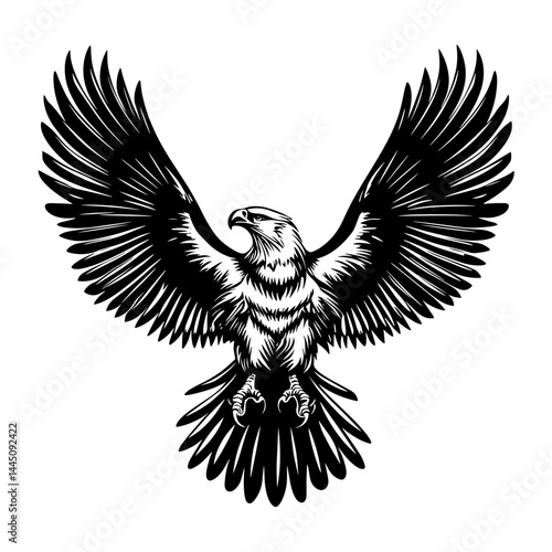 Soaring Eagle's Grace: Witness the commanding presence of an eagle, depicted in a classic illustration. Its wings unfurl.