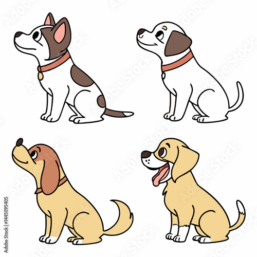 Cute cartoon dogs illustration featuring puppy dog pet animal drawing design vector graphic art character set