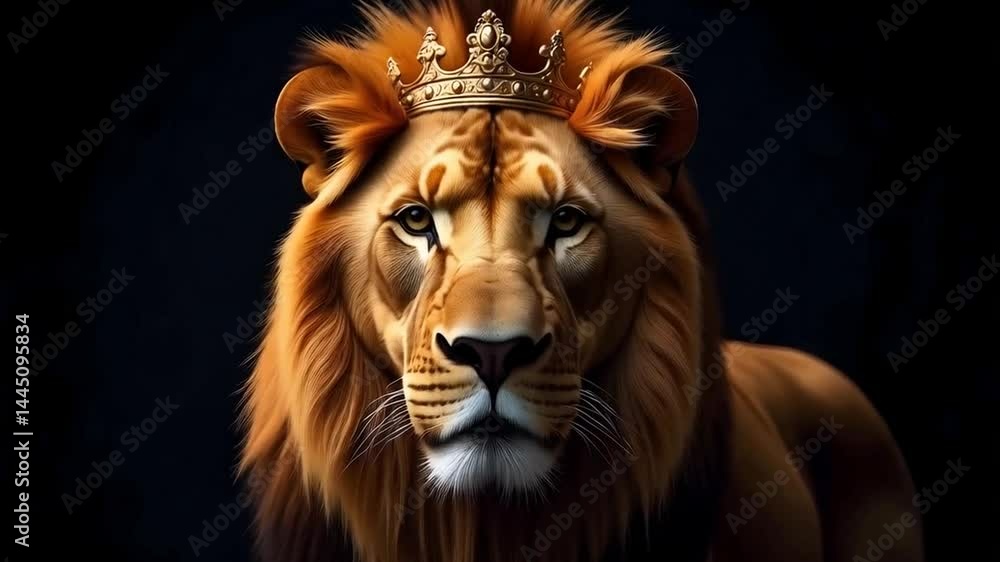 King of the jungle, a lion with a golden crown on its head the background is dark King of the jungle, a lion with a golden crown on its head the background is dark